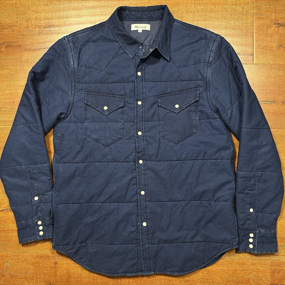 Madewell Shirt Jacket Men M Indigo Blue Pearl Snap Quilted Shacket Western Retro